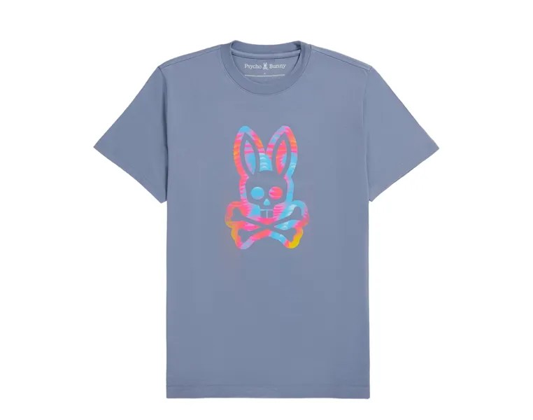 Мужская синяя футболка Psycho Bunny Montgomery с рисунком шамбре B6U948Y1PC-BLUCHA, синий