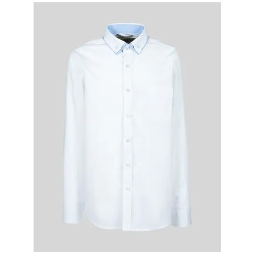 Школьная рубашка Tsarevich, прямой силуэт, на пуговицах, длинный рукав, манжеты, размер 146-152, белый