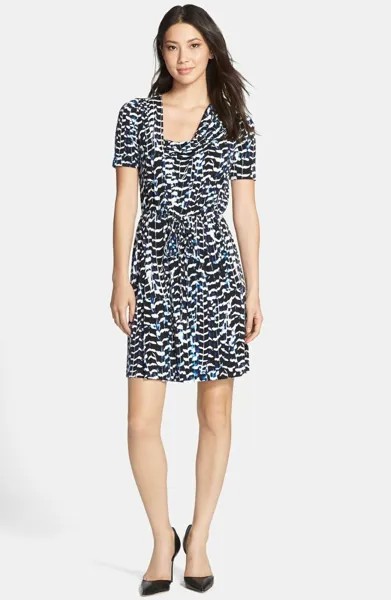 Marc New York NWT Изысканное синее платье-блузон из крепа с мультипринтом, размер XS,M