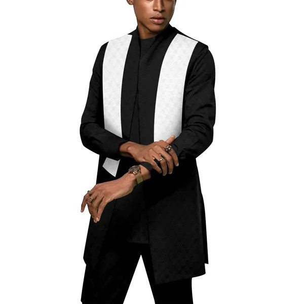 APTX Африканский Дашики жаккардовый мужской костюм из 3 предметов пиджак без рукавов + обычная блузка + длинные брюки повседневный комплект ...