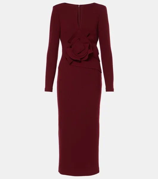 Платье миди из шерстяного крепа с цветочным узором Roland Mouret, цвет dark red
