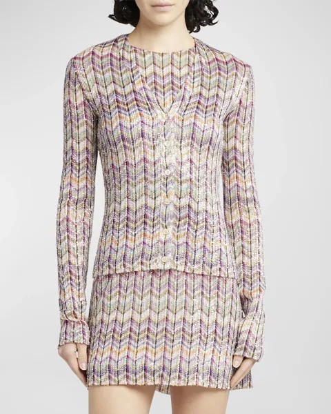 Кардиган на пуговицах с V-образным вырезом и шевронными пайетками Missoni, цвет Mlblkwhtornfus