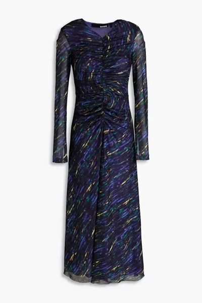 Платье миди из сетки со сборками и принтом Rotate Birger Christensen, темно-синий