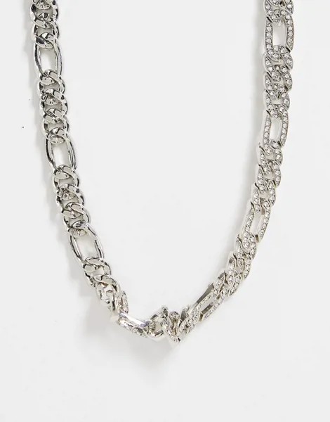 Серебристое ожерелье-цепочка с плетением «фигаро» и стразами ASOS DESIGN-Серебряный