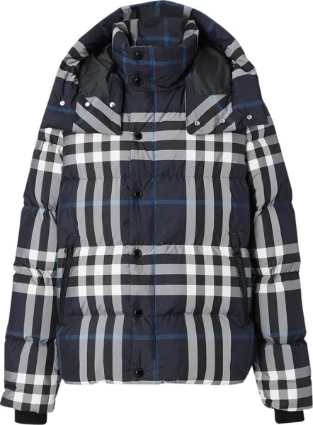 Пуховик Burberry Detachable Hood Night Check Puffer Jacket 'Dark Charcoal Blue/White', синий
