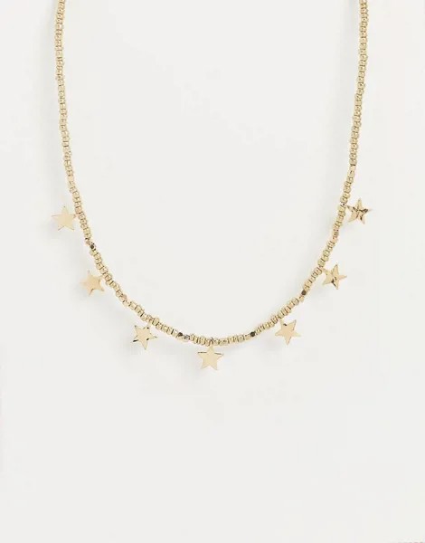 Золотистое ожерелье с подвесками-звездами Pieces-Золотистый