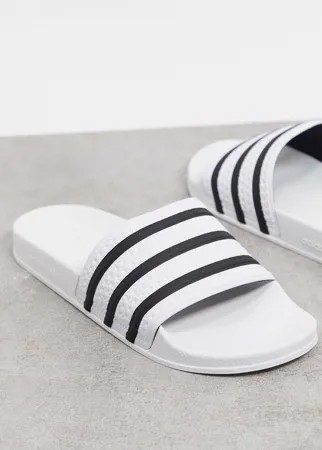 Белые шлепанцы с черными полосками adidas Originals Adilette-Белый