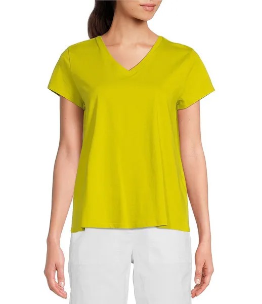 Футболка Eileen Fisher из органического хлопка пима с v-образным вырезом и короткими рукавами, желтый