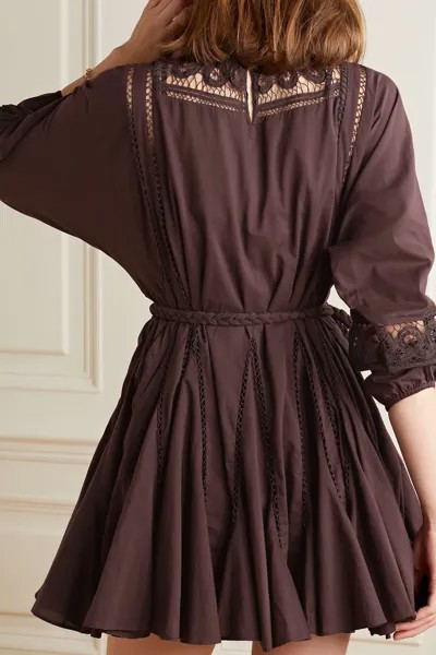 RHODE платье мини Ella из хлопка с поясом и вставками крючком, коричневый