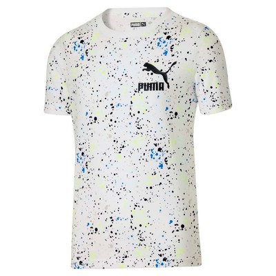 Puma Splatter Pack Crew Neck Футболка с короткими рукавами Молодежные мальчики Белые повседневные топы 85