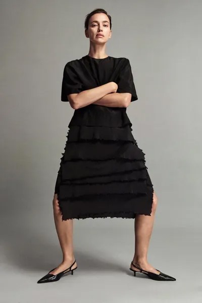 Платье с воланами ZARA, черный