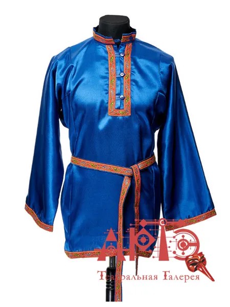 Рубашка карнавальная мужская Русский народный NoBrand DMI синяя 40 RU