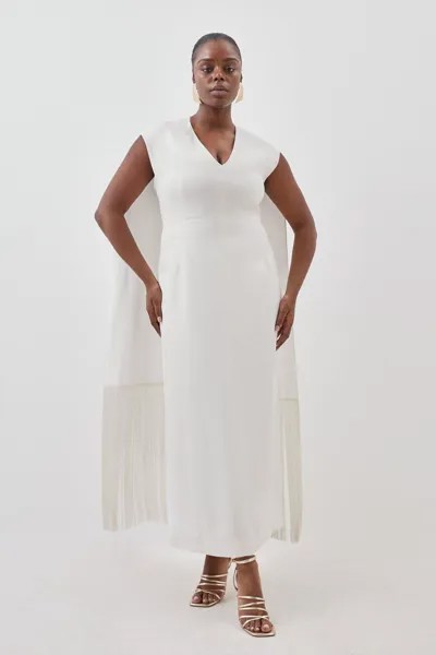 Тканое платье макси с накидкой и бахромой больших размеров Karen Millen, белый