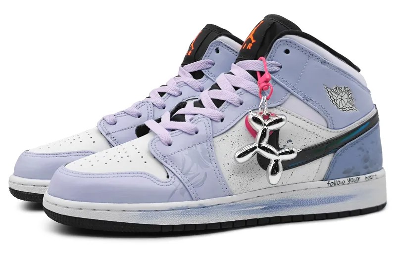 Кроссовки Air Jordan 1 Vintage Basketball Shoes Men Mid-top White/black, фиолетовый