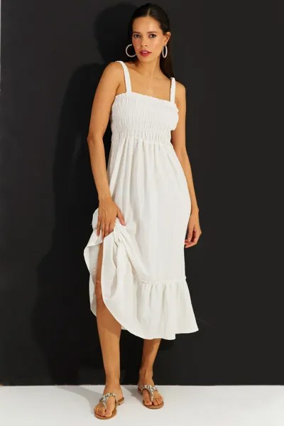 Женское платье миди цвета экрю с запахом и позументом DY3235-24 Cool & Sexy