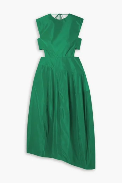 Платье миди из тафты с асимметричным вырезом Tibi, зеленый