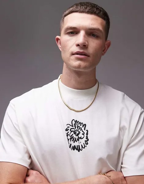 Футболка оверсайз цвета Topman с цветочным принтом экрю спереди и сзади