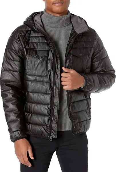 Толстовка Quilted Faux Leather Two-Pocket Hoodie Levi's, черный