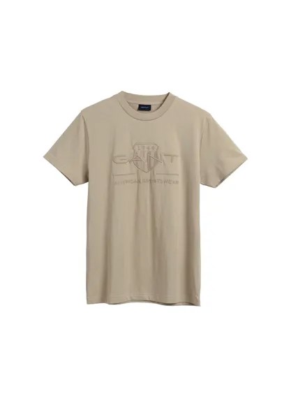 Мужская футболка - REG TONAL SHIELD T-SHIRT, круглый вырез, хлопок, вышивка GANT, бежевый