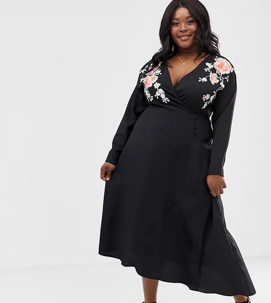Платье миди с вышивкой ASOS DESIGN Curve-Мульти