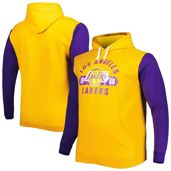 Мужской пуловер с капюшоном золотистого/фиолетового цвета Los Angeles Lakers Big & Tall Bold Attack Fanatics