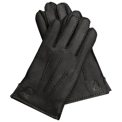 Перчатки мужские кожаные черные теплые демисезонные, осенние, зимние кожа оленя на шерсти строчка верхний шов TEVIN размер 11