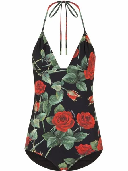 Dolce & Gabbana купальник с цветочным принтом, черный