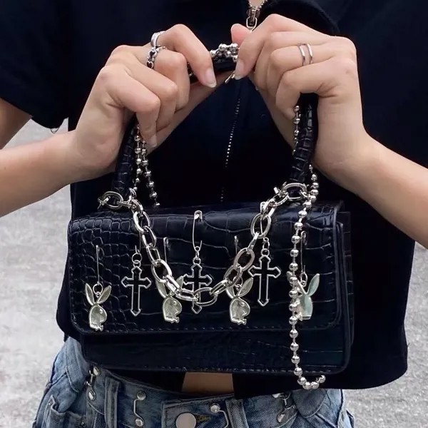 Xiuya Harajuku Goth японский Панк цепь сумки через плечо для женщин 2021 популярная Сумочка для телефона женский кошелек клатч для вечерние для женщин