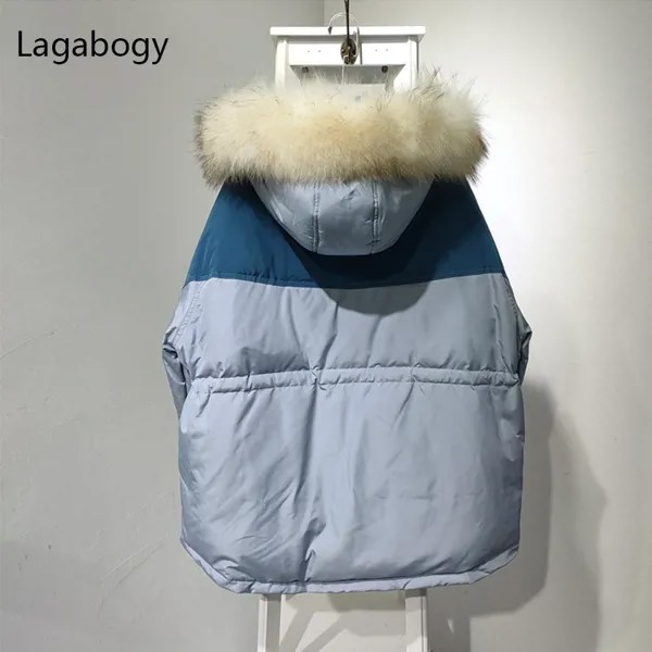 Женский пуховик с капюшоном, Толстая теплая короткая парка на утином пуху с натуральным мехом енота, верхняя одежда, новинка зимы 2023