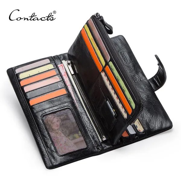 CONTACT S мужской удлинённый бумажник из натуральной кожи с отделениями для монет и пластиковых карт