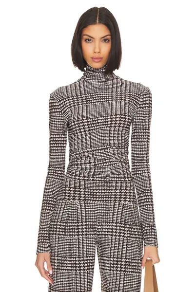 Топ Norma Kamali Front Zip Slim Fit Turtle, цвет Chocolate Glenn Plaid Tweed