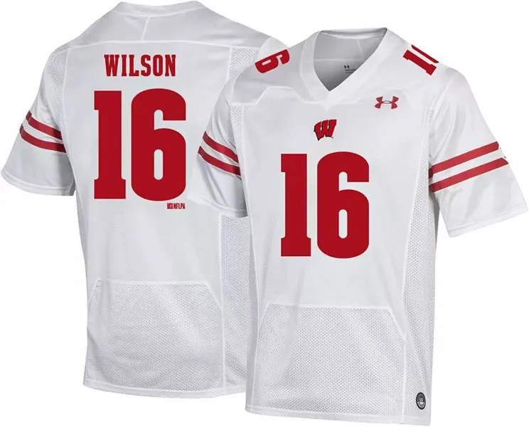 Мужская белая футбольная майка Under Armour Wisconsin Badgers Russell Wilson № 16