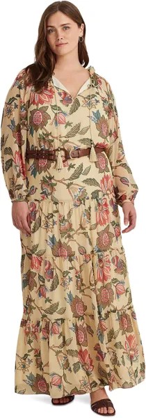 Платье LAUREN Ralph Lauren Plus-Size Floral Crinkle Georgette Tiered Dress, цвет Cream Multi