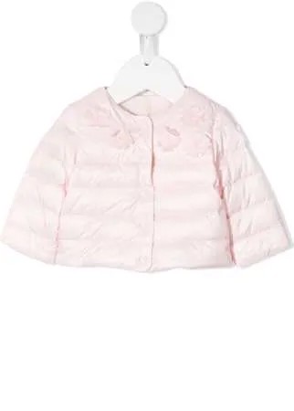 Moncler Enfant пуховик с цветочной аппликацией