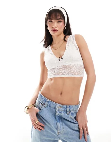 Miss Selfridge – бюстгальтер без косточек цвета слоновой кости, украшенный кружевом