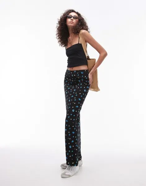 Синяя юбка макси с цветочным принтом Topshop Tall