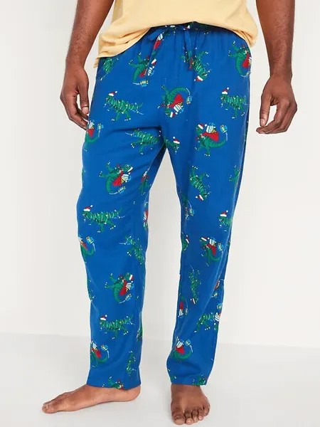 NWT Old Navy Santa Dinosaurs Фланелевые пижамные штаны для сна Синие мужские SL XXL