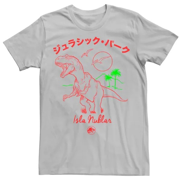 Мужская футболка с контуром «Парк Юрского периода» Кандзи Ти Рекс Jurassic Park, серебристый