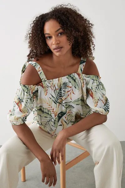 Топ с открытыми плечами в тропическом стиле и завязками на плечах Dorothy Perkins, белый