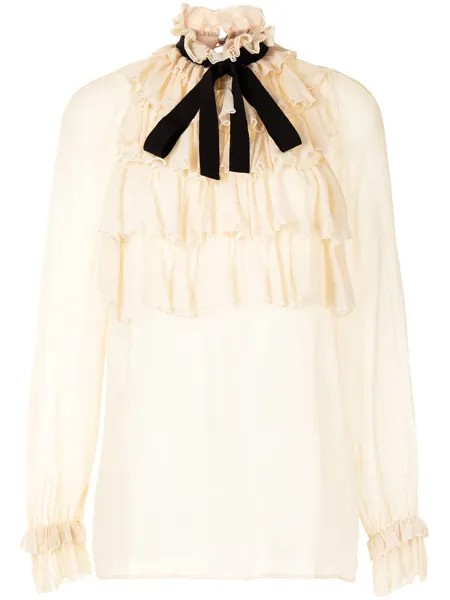Gucci Pre-Owned блузка с высоким воротником и оборками