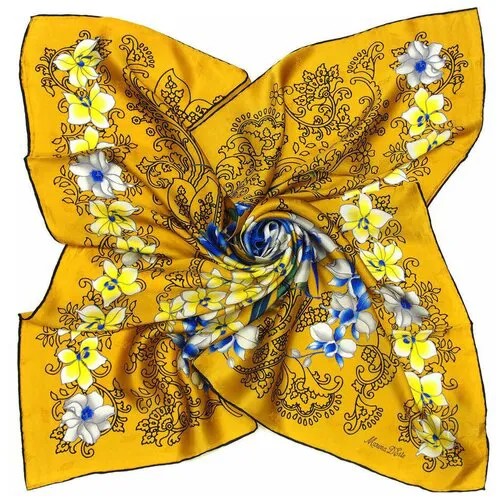 Золотой платок с нежными цветами и рисунком пейсли Marina D`Este 812019