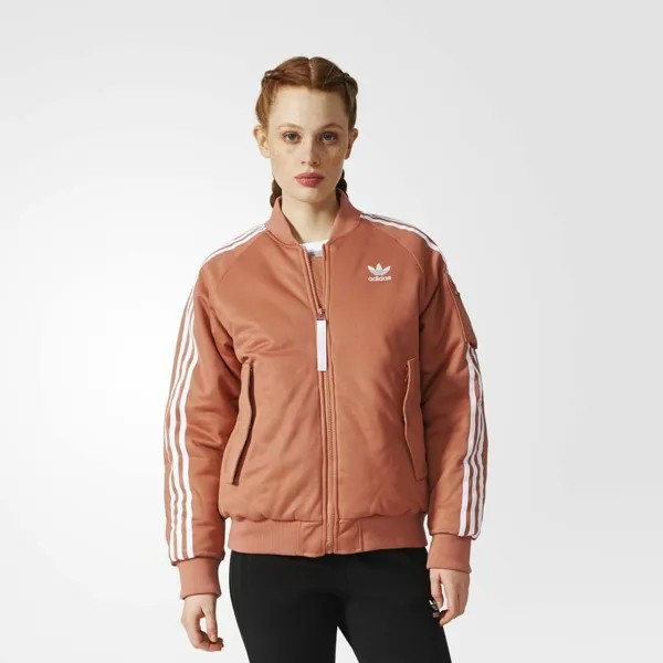 Короткая куртка-бомбер Adidas Originals женская коричневато-розовая верхняя одежда на молнии