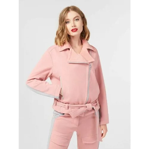 Модная куртка на молнии с контрастной отделкой LO розовая (48)