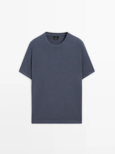Футболка из 100% хлопка с текстурным трикотажем Massimo Dutti, синий