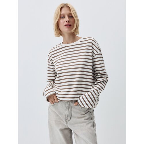 Лонгслив Sela Anna Oversize fit, размер L INT, белый, коричневый