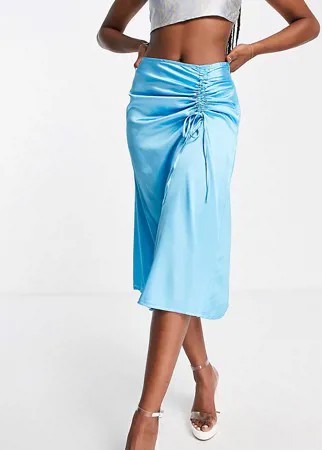 Голубая атласная юбка миди с завязками сбоку от комплекта Missguided-Голубой