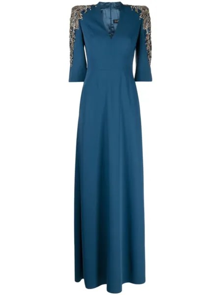 Декорированное платье макси Babe Jenny Packham, синий