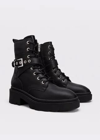 Stradivarius Черные Кожаные Ботильоны Со Шнуровкой Черный 37