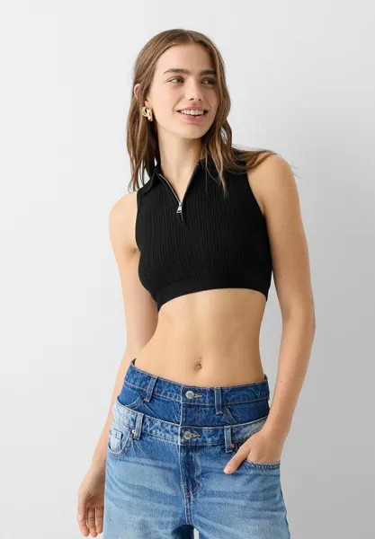 Рубашка-поло SLEEVELESS WITH COLLAR Bershka, цвет black