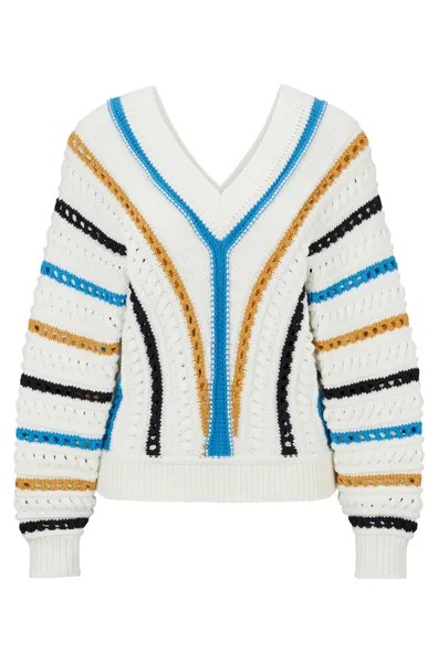Джемпер Hugo Boss Open-knit Striped In A Cotton Blend, белый/мультиколор